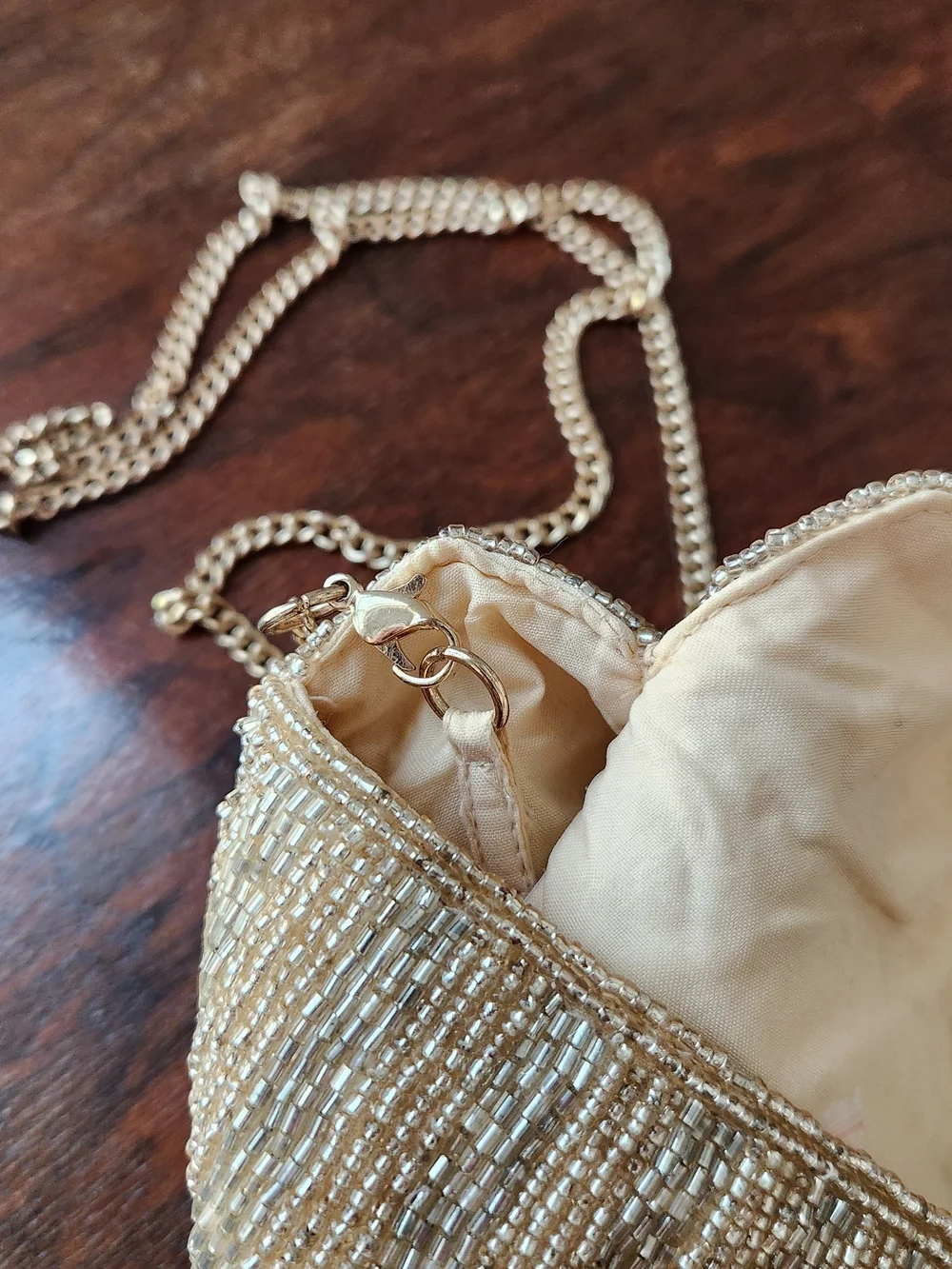 Anthropologie Gold Beaded Chain-Handle Clutch